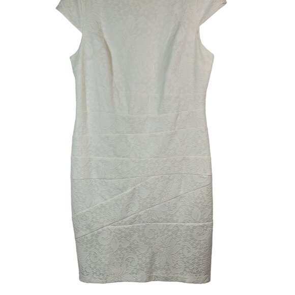Dress Barn Lace Dress Cream Size 14 Floral Zip Bridal Cap Sleeve Cocktail Sheath - Picture 4 of 8
